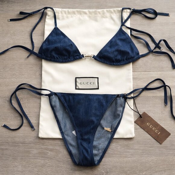 NEW, Gucci Stretch Denim Jackie Piston Lock Bikini - Picture 15 of 16